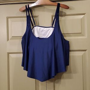 Ruffle front navy blue plus size bikini top